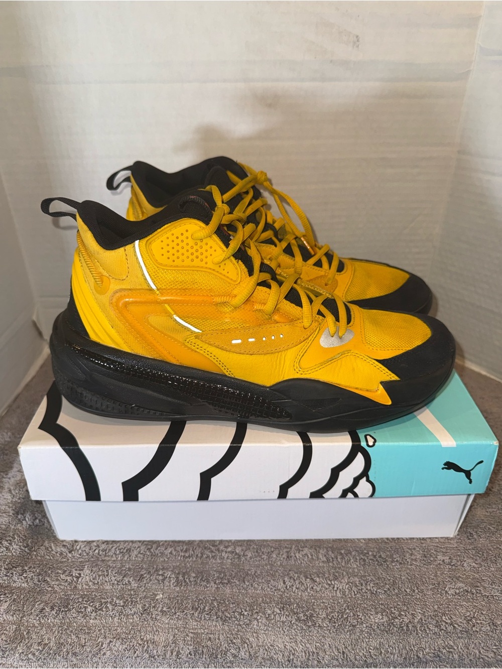 Puma Yellow and Black High-Top Sneakers